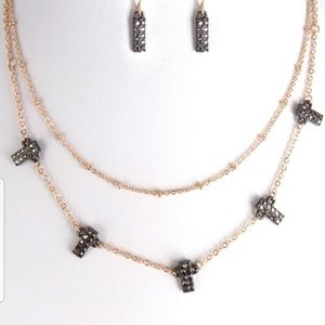 Layered W/ Stone Necklace Set And Stone Earrings